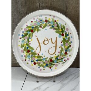 NEW 12" JOY Wreath Serving Platter  Ceramic Gold Trim Signed Haley Bush RAZ